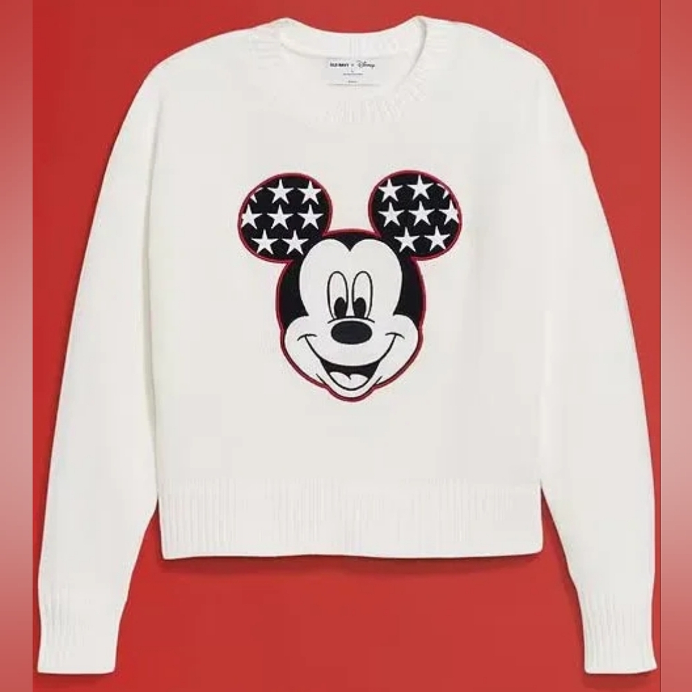Disney Women's White and Black Mickey Mouse Sweater